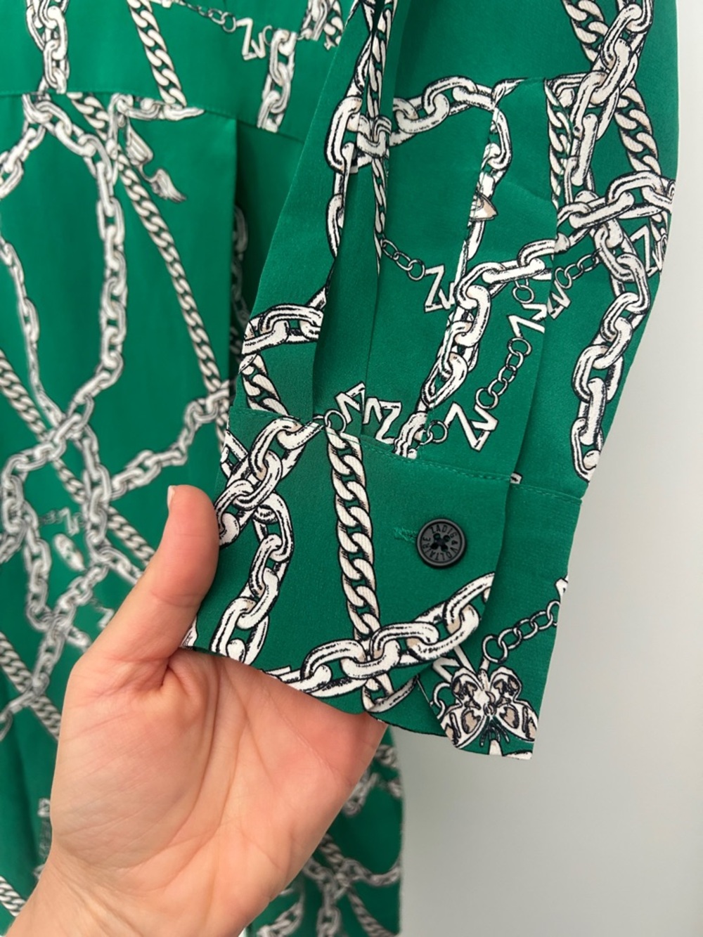 Zadig & Voltaire Ravy Chain Print 100% Silk 3/4 Sleeves Mini Dress Green Small - Picture 5 of 10